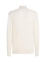 Tommy Hilfiger Cream Mock Neck Half Zip 100% Cotton Jumper - Image 6 of 6