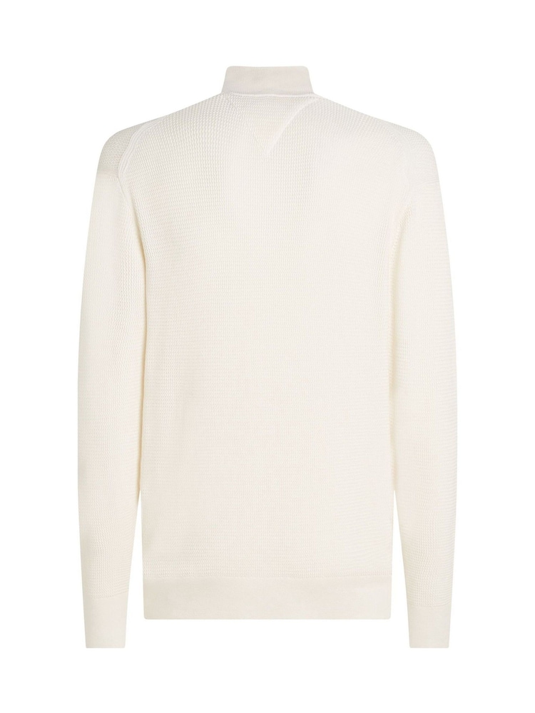 Tommy Hilfiger Cream Mock Neck Half Zip 100% Cotton Jumper - Image 6 of 6