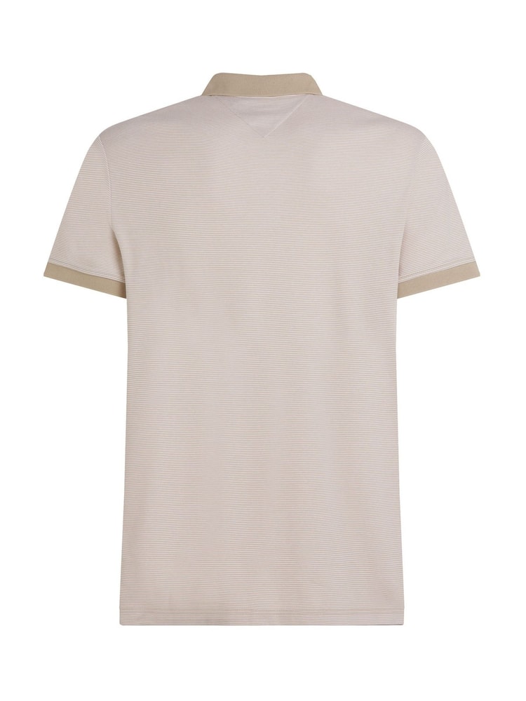 Tommy Hilfiger White Regular Fit Striped Short Sleeve 100% Cotton Polo Shirt - Image 6 of 6