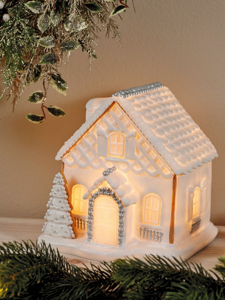 Lumineo White Pre Lit LED Christmas House Ornament - Image 1 of 5 Lumineo White Pre Lit LED Christmas House Ornament - Image 1 of 5