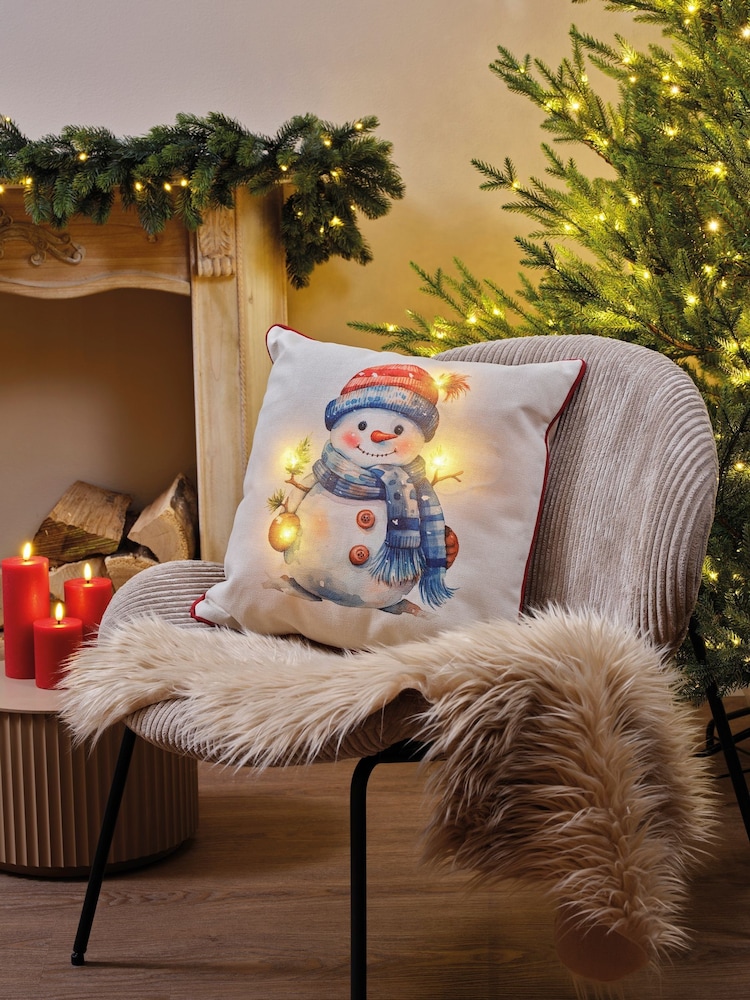 Lumineo Lit Snowman Christmas Cushion - Image 1 of 4 Lumineo Lit Snowman Christmas Cushion - Image 1 of 4
