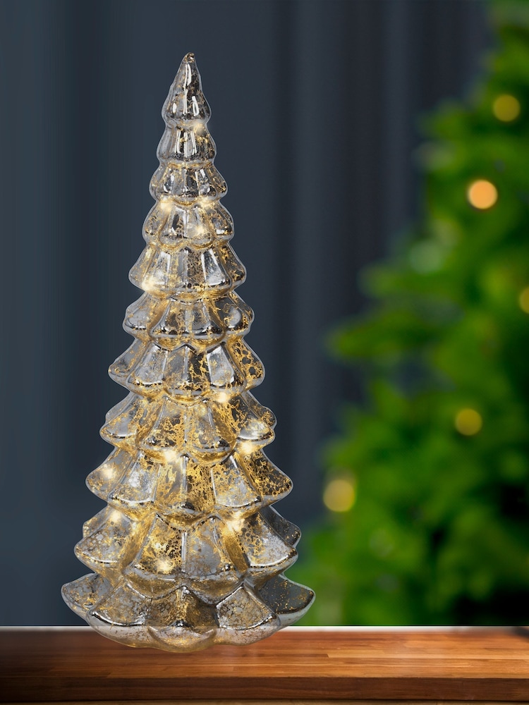 Lumineo Silver Rotating Glass LED Christmas Tree Decoration - Image 1 of 3 Lumineo Silver Rotating Glass LED Christmas Tree Decoration - Image 1 of 3