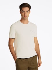 Tommy Hilfiger Cream Structure Knitted 100% Cotton T-Shirt - Image 1 of 6