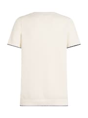 Tommy Hilfiger Cream Structure Knitted 100% Cotton T-Shirt - Image 6 of 6