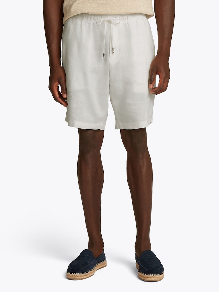 Tommy Hilfiger White Harlem Drawstring Linen Shorts - Image 1 of 6