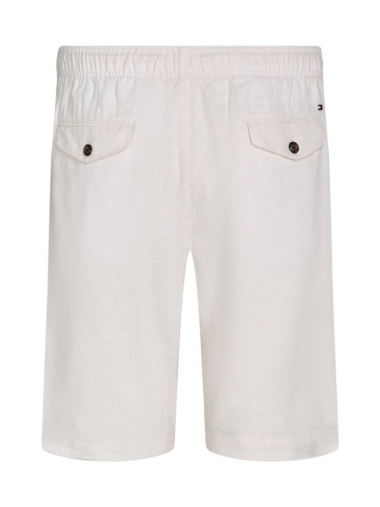 Tommy Hilfiger White Harlem Drawstring Linen Shorts - Image 6 of 6