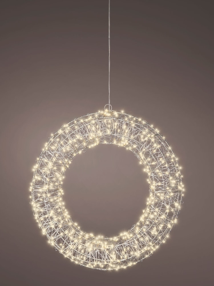 Lumineo Silver and Warm White Lights Pre Lit LED Outdoor Christmas Wreath - Image 2 of 3 Lumineo Silver and Warm White Lights Pre Lit LED Outdoor Christmas Wreath - Image 2 of 3