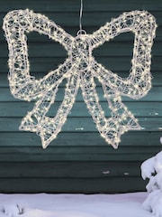 Lumineo Silver and Warm White Lights Pre Lit LED Outdoor Bow Christmas Decoration - Image 1 of 3