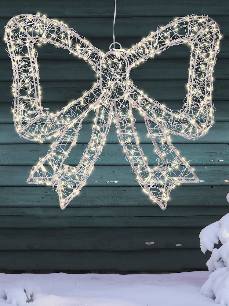 Lumineo Silver and Warm White Lights Pre Lit LED Outdoor Bow Christmas Decoration - Image 1 of 3 Lumineo Silver and Warm White Lights Pre Lit LED Outdoor Bow Christmas Decoration - Image 1 of 3