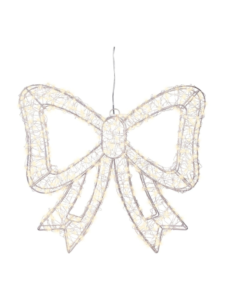 Lumineo Silver and Warm White Lights Pre Lit LED Outdoor Bow Christmas Decoration - Image 2 of 3