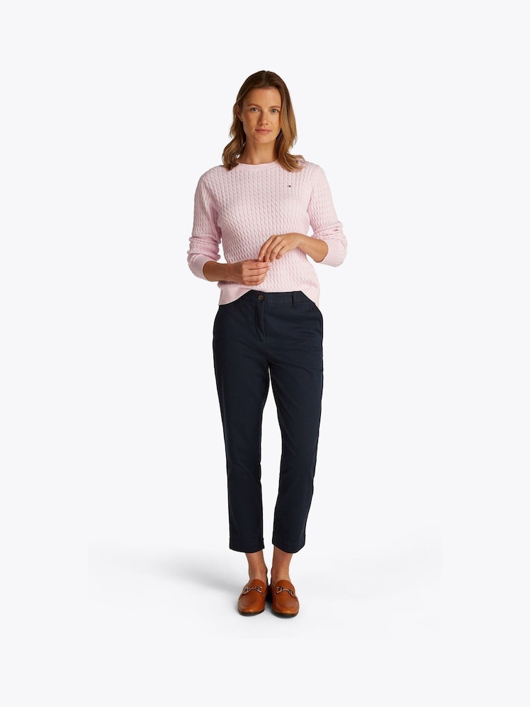 Tommy Hilfiger Pink Cotton Cable Crew Neck Jumper - Image 2 of 6