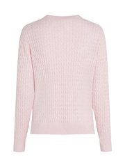 Tommy Hilfiger Pink Cotton Cable Crew Neck Jumper - Image 6 of 6
