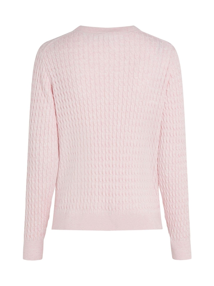 Tommy Hilfiger Pink Cotton Cable Crew Neck Jumper - Image 6 of 6