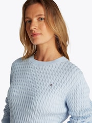 Albastru deschis - Pulover rotund Tommy Hilfiger Cotton Cable Guler - Image 4 of 6