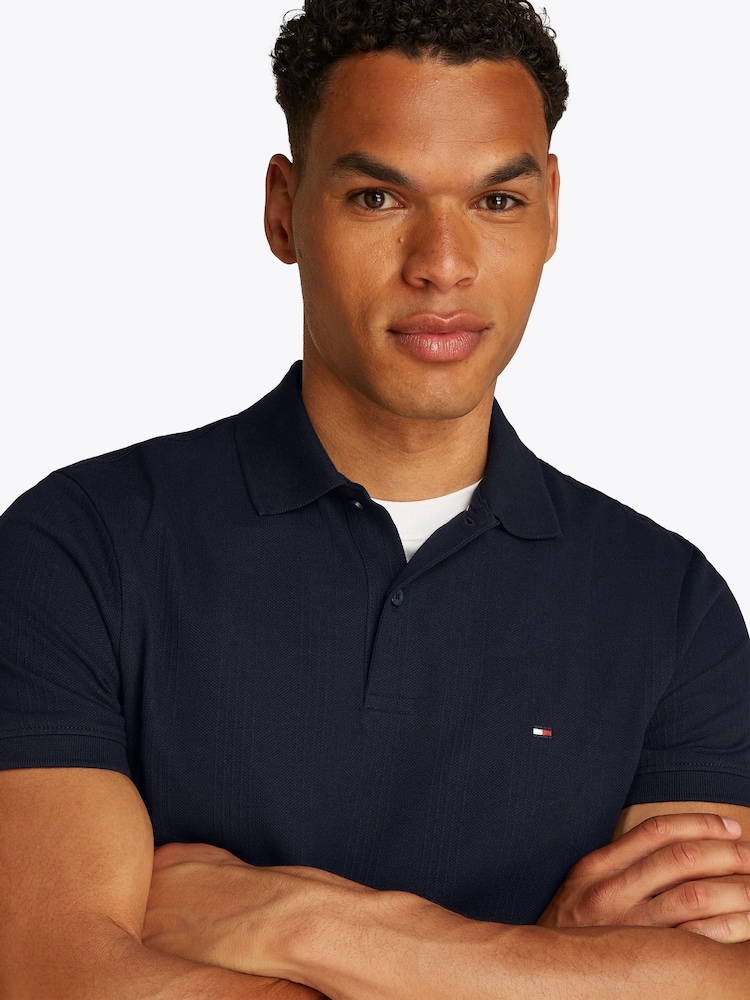 Tommy Hilfiger Blue Regular Fit Stripe Pique Short Sleeve Polo Shirt - Image 4 of 6