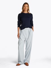 Albastru - Pulover rotund Tommy Hilfiger Cotton Cable Guler - Image 2 of 6