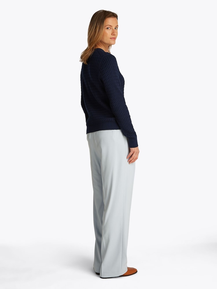 Tommy Hilfiger Blue Cotton Cable Crew Neck Jumper - Image 3 of 6