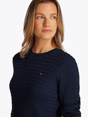 Albastru - Pulover rotund Tommy Hilfiger Cotton Cable Guler - Image 4 of 6