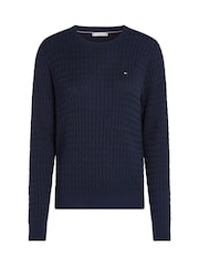 Albastru - Pulover rotund Tommy Hilfiger Cotton Cable Guler - Image 5 of 6