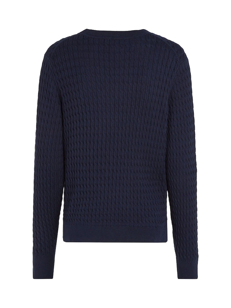 Albastru - Pulover rotund Tommy Hilfiger Cotton Cable Guler - Image 6 of 6