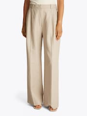 Tommy Hilfiger Brown Linen Mix Relaxed Straight Trousers - Image 1 of 6