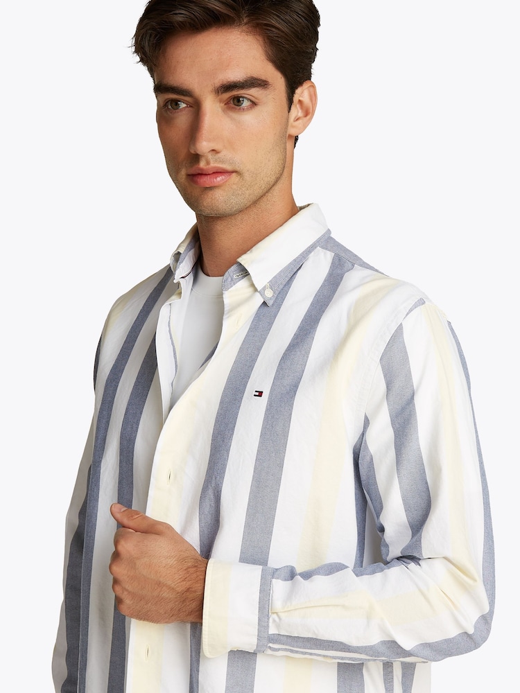 Tommy Hilfiger White Relaxed Heritage Stripe Oxford Shirt - Image 1 of 3 Tommy Hilfiger White Relaxed Heritage Stripe Oxford Shirt - Image 1 of 3