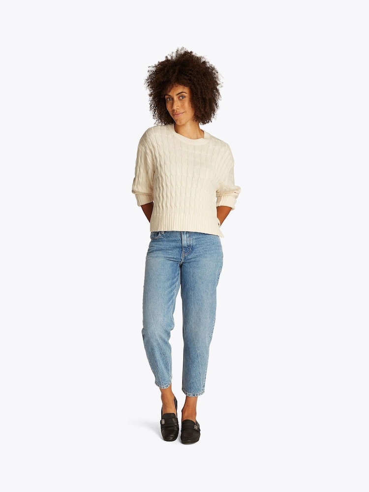 Tommy Hilfiger Cream Soft 100% Cotton Cable Crew Neck Jumper - Image 2 of 6
