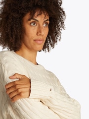 Tommy Hilfiger Cream Soft 100% Cotton Cable Crew Neck Jumper - Image 4 of 6