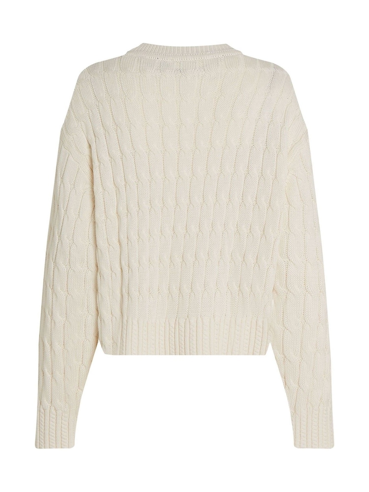 Tommy Hilfiger Cream Soft 100% Cotton Cable Crew Neck Jumper - Image 6 of 6