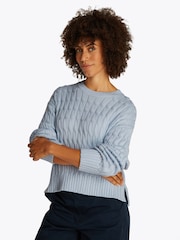 Tommy Hilfiger Grey Soft 100% Cotton Cable Crew Neck Jumper - Image 1 of 6