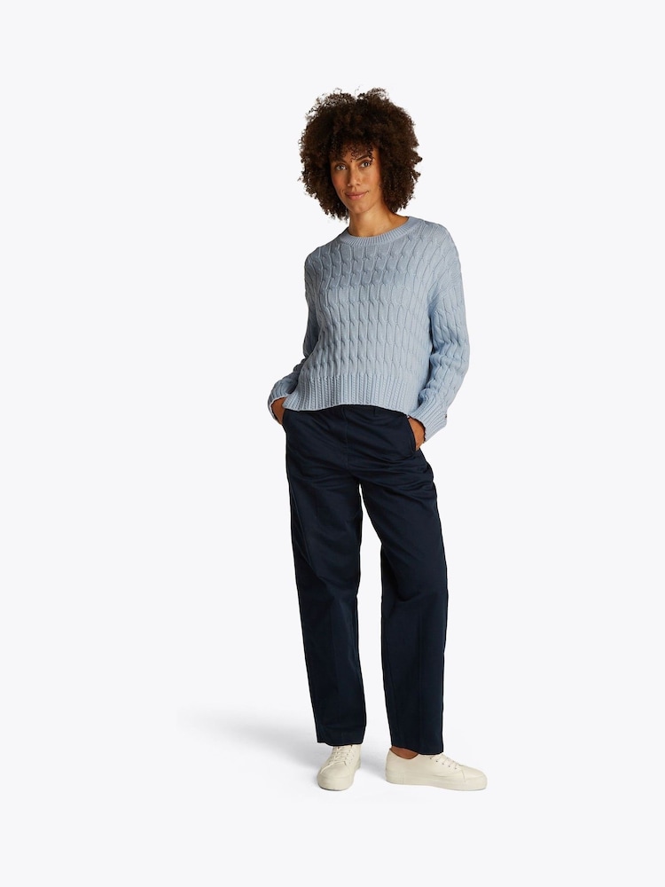 Tommy Hilfiger Grey Soft 100% Cotton Cable Crew Neck Jumper - Image 2 of 6