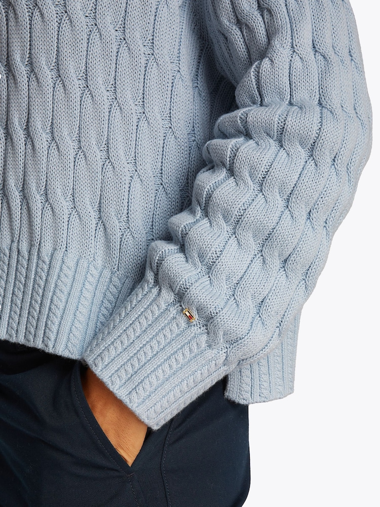 Tommy Hilfiger Grey Soft 100% Cotton Cable Crew Neck Jumper - Image 4 of 6