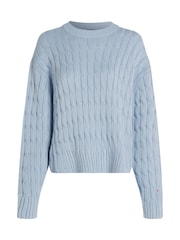 Tommy Hilfiger Grey Soft 100% Cotton Cable Crew Neck Jumper - Image 5 of 6