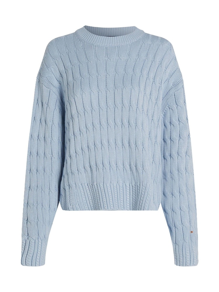Tommy Hilfiger Grey Soft 100% Cotton Cable Crew Neck Jumper - Image 5 of 6