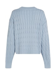 Tommy Hilfiger Grey Soft 100% Cotton Cable Crew Neck Jumper - Image 6 of 6