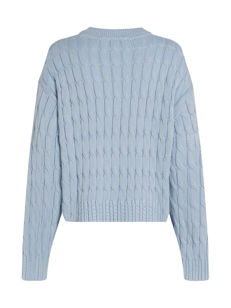 Tommy Hilfiger Grey Soft 100% Cotton Cable Crew Neck Jumper - Image 6 of 6