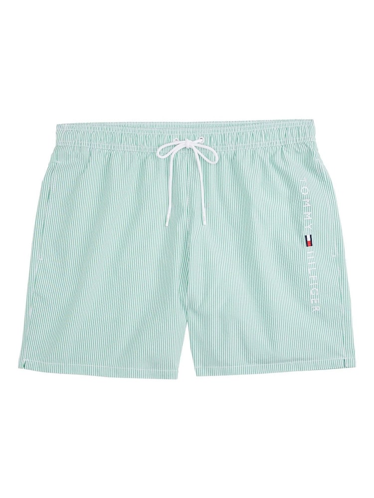 Tommy Hilfiger Green Medium Length Stripe Drawstring Swim Trunks - Image 5 of 5