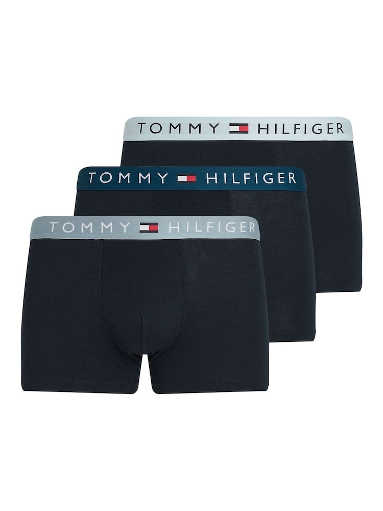 Tommy Hilfiger Blue Waistband Trunks 3 Pack - Image 1 of 5