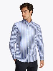Tommy Hilfiger Light Blue Regular Fit Flex Poplin Stripe 100% Cotton Shirt - Image 1 of 7