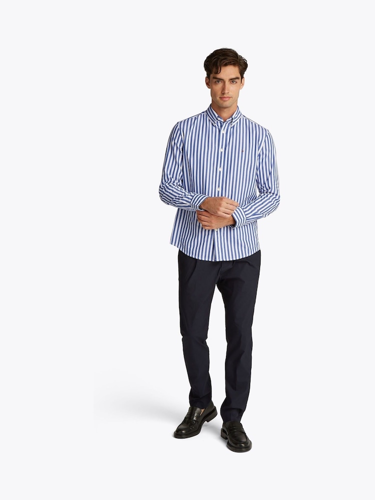 Tommy Hilfiger Light Blue Regular Fit Flex Poplin Stripe 100% Cotton Shirt - Image 2 of 7