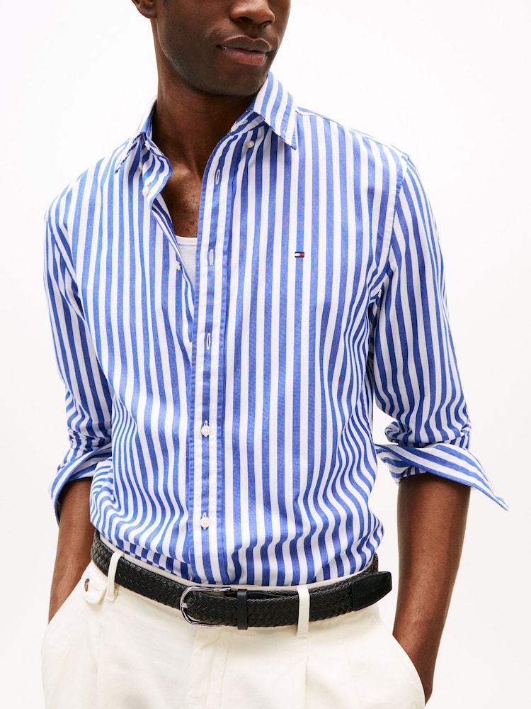 Bleu clair - Tommy Hilfiger Coupe classique Flex Chemise à rayures en popeline 100% coton - Image 3 of 6