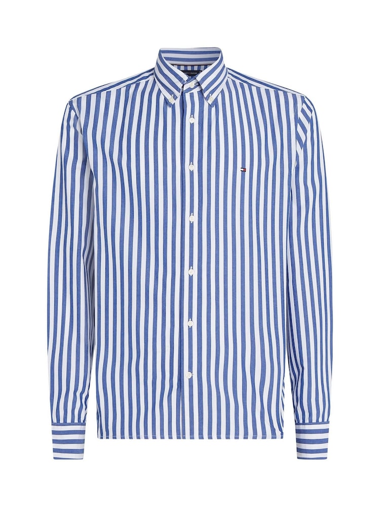 Bleu clair - Tommy Hilfiger Coupe classique Flex Chemise à rayures en popeline 100% coton - Image 4 of 6