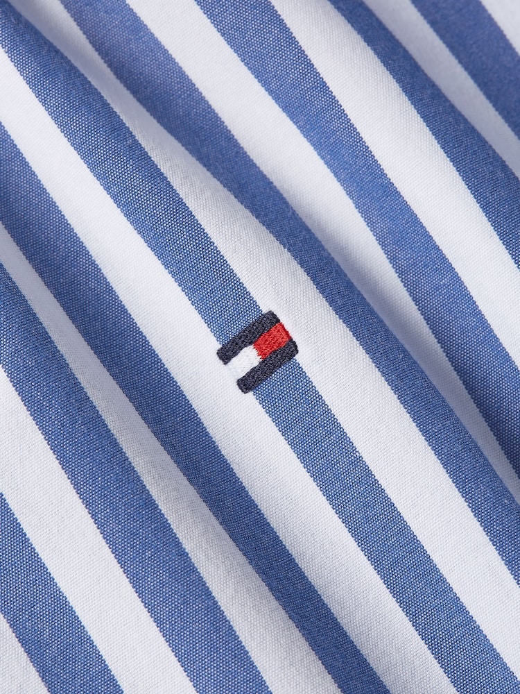 Tommy Hilfiger Light Blue Regular Fit Flex Poplin Stripe 100% Cotton Shirt - Image 7 of 7