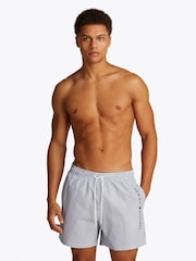 Tommy Hilfiger White Medium Length Stripe Drawstring Swim Trunks - Image 1 of 5