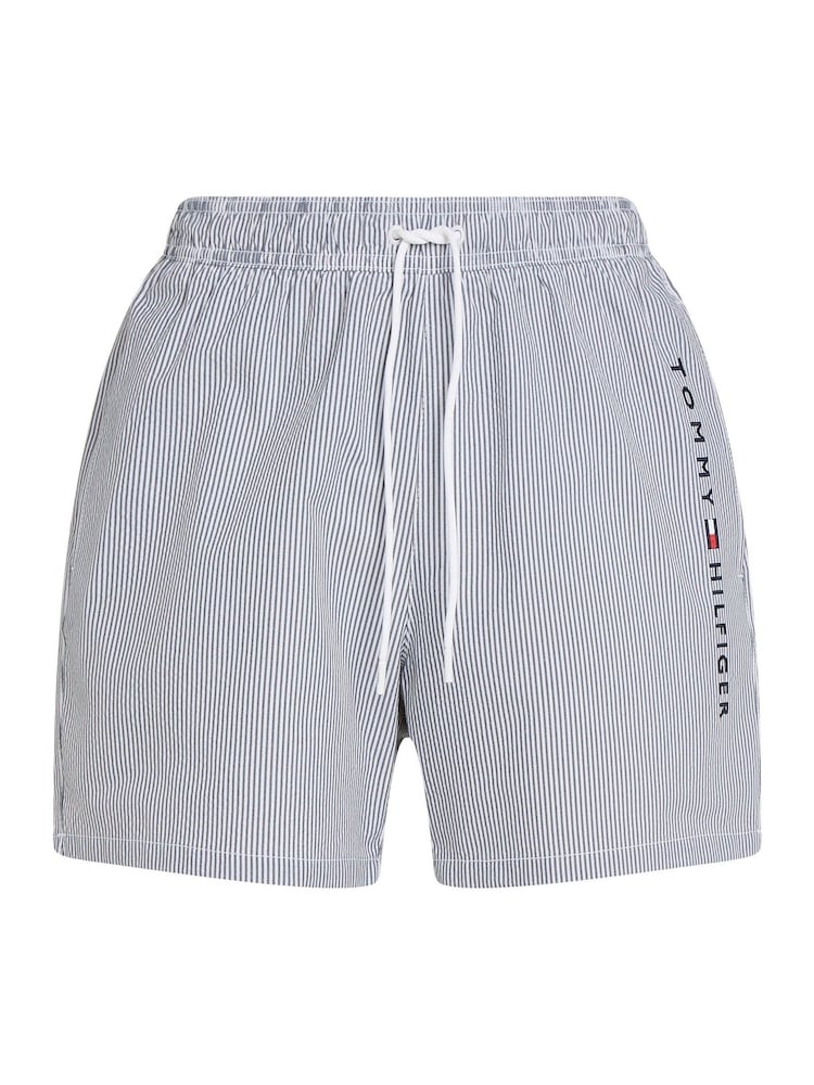 Tommy Hilfiger White Medium Length Stripe Drawstring Swim Trunks - Image 4 of 5