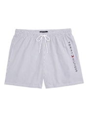 Tommy Hilfiger White Medium Length Stripe Drawstring Swim Trunks - Image 5 of 5
