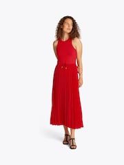 Tommy Hilfiger Red Rib Pleated Sleeveless Midi Flare Dress - Image 1 of 4