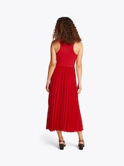 Tommy Hilfiger Red Rib Pleated Sleeveless Midi Flare Dress - Image 2 of 4