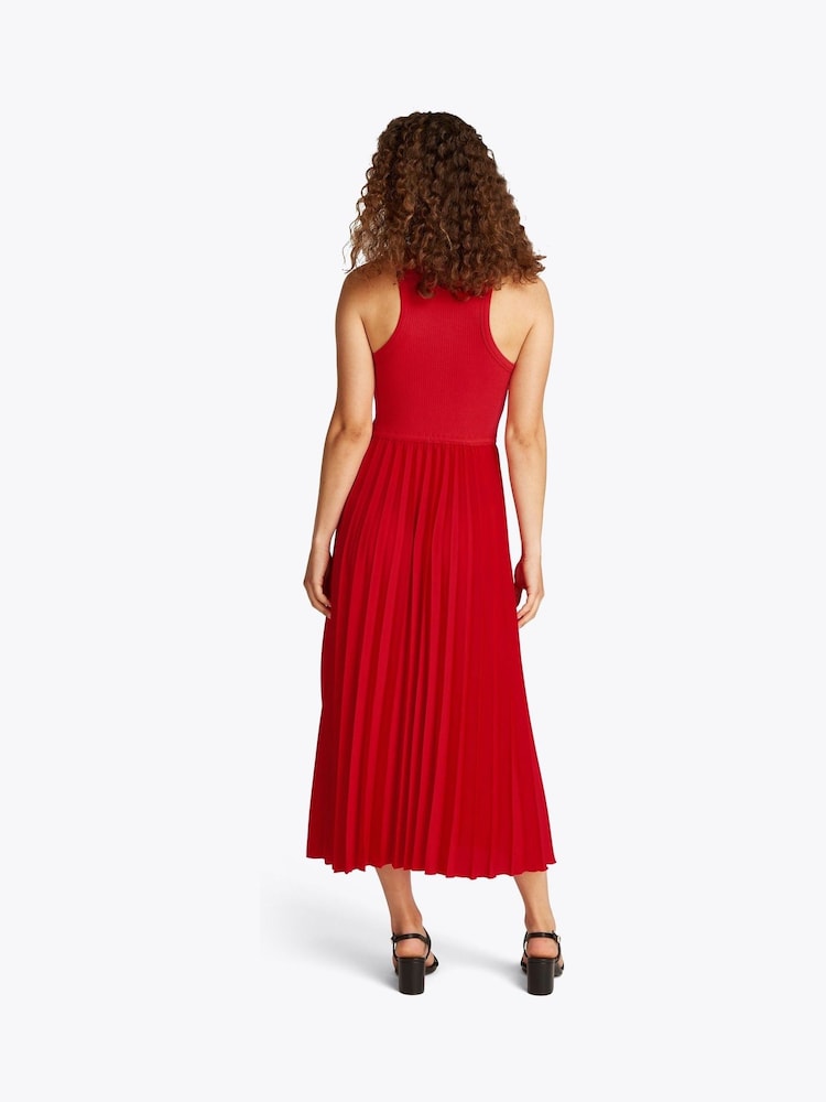 Tommy Hilfiger Red Rib Pleated Sleeveless Midi Flare Dress - Image 2 of 4