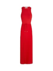 Tommy Hilfiger Red Rib Pleated Sleeveless Midi Flare Dress - Image 3 of 4